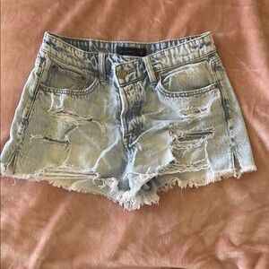 Distressed Light Blue Denim Shorts